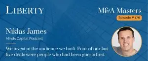 Preview image of M&A Masters podcast, with photo of guest, Niklas James of Minds Capital Podcast